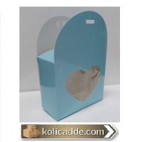 Kalp Pencereli Mavi Karton Çanta 10.5x9x5 cm