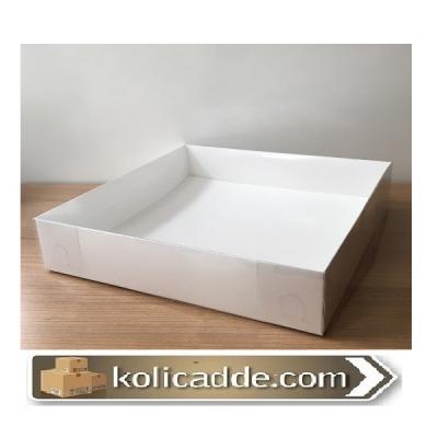 Asetat Kapaklı Altı Beyaz Karton Kutu 25x25x5 cm-KoliCadde
