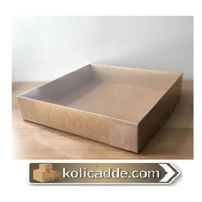 Kraft Kutu Şeffaf Kapaklı 25x25x5 cm-KoliCadde