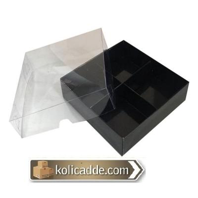 Altı Sıyah Asetat Kapaklı 4 Bölmeli Karton Kutu 15x15x3 cm-KoliCadde