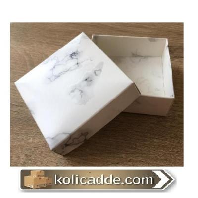 Mermer Desenli Komple Karton Beyaz Kutu 9x9x3 cm-KoliCadde