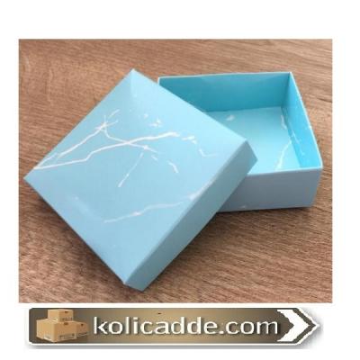 Mermer Desenli Komple Karton Mavi Kutu 9x9x3 cm-KoliCadde