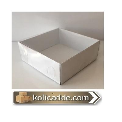 Beyaz Kutu Asetat Kapaklı 8x8x3 cm.-KoliCadde