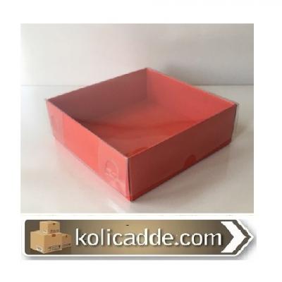 Alt Kırmızı Karton Üst Asetat Kapak 9x9x3 cm-KoliCadde