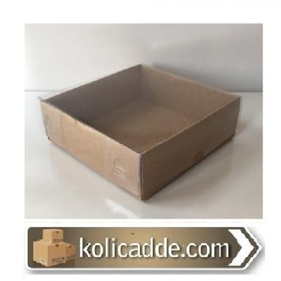 9x9x3 cm. Asetat Kapaklı Koyu Kraft Kutu-KoliCadde