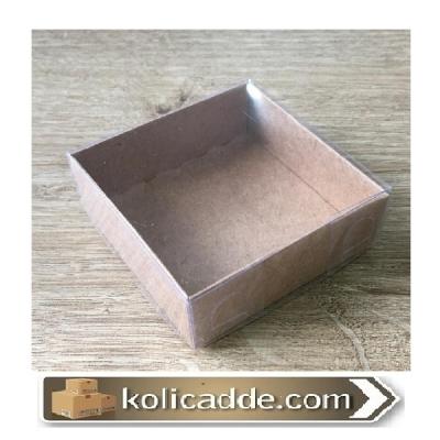 Altı Kraft Karton Dıştan Kapanan Asetat Kapaklı Kutu 6x6x2,5 cm-KoliCa