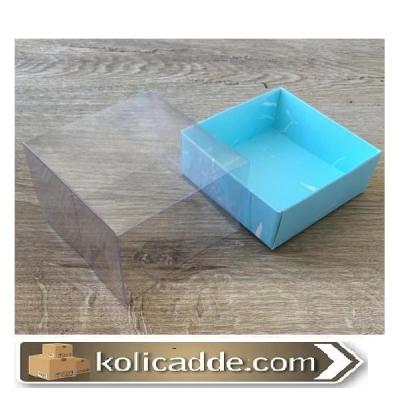 Mavi Mermer Desenli Asetat Kapaklı Kutu 9x9x5 cm-KoliCadde