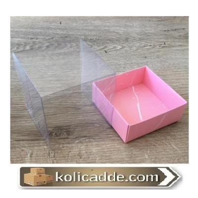 Asetat Kapaklı Pembe Mermer Desenli Karton Kutu 9x9x10 cm-KoliCadde