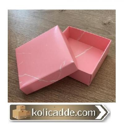 Mermer Desenli Komple Karton Pembe Kutu 9x9x3 cm-KoliCadde