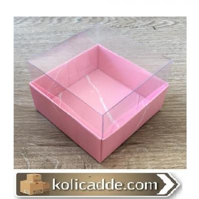 Pembe Mermer Desenli Asetat Kapaklı Kutu 9x9x5 cm-KoliCadde