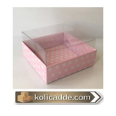 Altı Pembe Puantiyeli Asetat Kutu 9x9x5 cm-KoliCadde