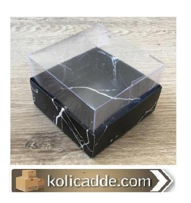 Siyah Mermer Desenli Asetat Kapaklı Kutu 9x9x5 cm-KoliCadde