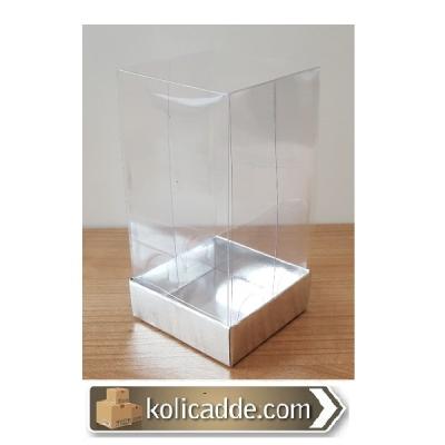 Asetat Kapaklı Gümüş Renk Kutu 5,5x5,5x14 cm.-KoliCadde