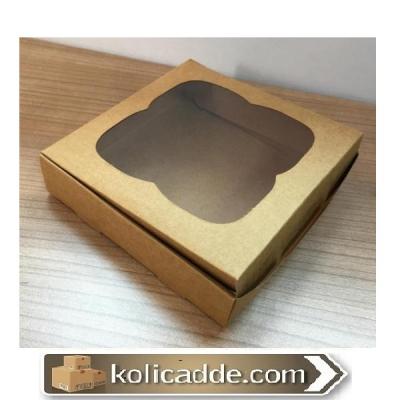 Kraft Pencereli Karton Kutu 11x11x3 cm-KoliCadde