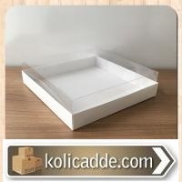 Asetat Kapaklı Beyaz Karton Kutu 35x35x7 cm.-KoliCadde