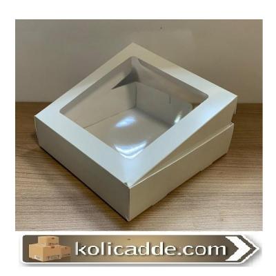 Asetat Pencereli beyaz Kutu 15x15x5 cm.-KoliCadde