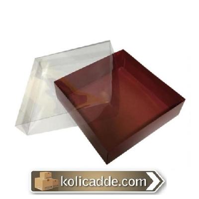 Asetat Kapaklı Bordo Karton Kutu 35x35x7 cm.
