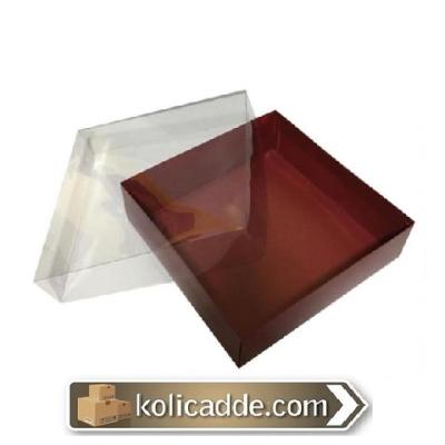 Asetat Kapaklı Bordo Karton Kutu 35x35x7 cm.-KoliCadde