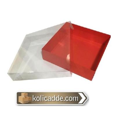Asetat Kapaklı Kırmızı Karton Kutu 35x35x7 cm.-KoliCadde
