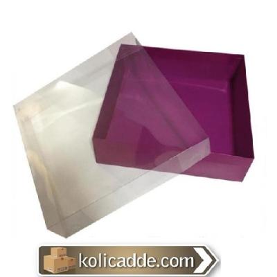 Asetat Kapaklı Mor Karton Kutu 35x35x7 cm.