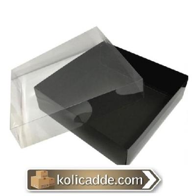 Asetat Kapaklı Siyah Karton Kutu 35x35x7 cm.-KoliCadde