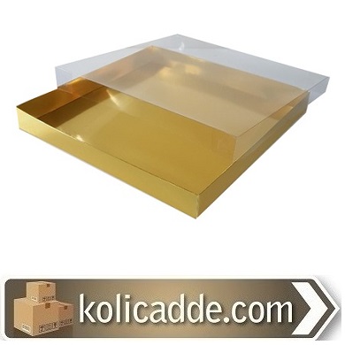 Asetat Kapaklı Gold Kutu 35x35x7 cm.-KoliCadde