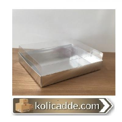 Asetat Kapaklı Altı Gümüş Metalize Karton Kutu 15x20x5 cm-KoliCadde