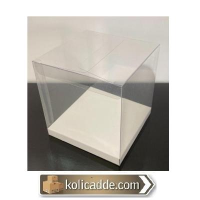 Altı Beyaz İç Yükseltici Karton Üstü Otomatik Asetat Kutu 9x9x10 cm