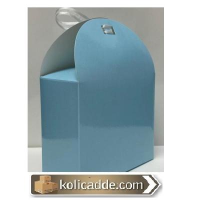 Kalp Pencereli Mavi Karton Çanta 10.5x9x5 cm-KoliCadde