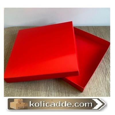Karton Kapaklı Kırmızı Kutu 20x20x3 cm-KoliCadde