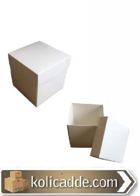 Beyaz Renk Komple Karton Kapaklı Kutu 10x10x12 cm-KoliCadde