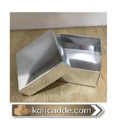 Karton Kapaklı Gümüş Kutu 10x10x5 cm-KoliCadde
