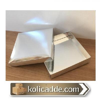 Komple Karton Kutu Gümüş 15x15x3 cm-KoliCadde