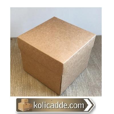 Kraft Renk Komple Karton Kapaklı Kutu 10x10x12 cm-KoliCadde