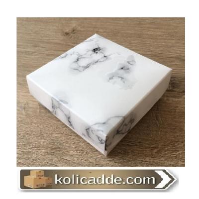 Karton Kapaklı Mermer Desenli Beyaz Kutu 10x10x3 cm-KoliCadde