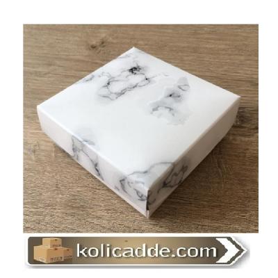 Karton Kapaklı Mermer Desenli Beyaz Kutu 10x10x3 cm