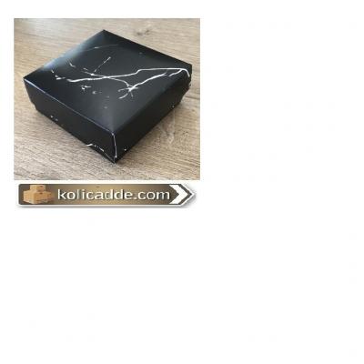 Karton Kapaklı Mermer Desenli Siyah Kutu 10x10x3 cm-KoliCadde