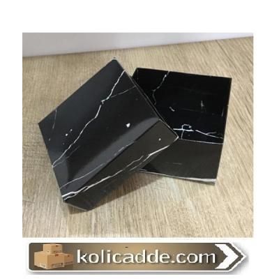 Karton Kapaklı Mermer Desenli Siyah Kutu 10x10x5 cm-KoliCadde
