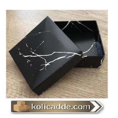 Mermer Desenli Komple Karton Siyah Kutu 9x9x3 cm-KoliCadde