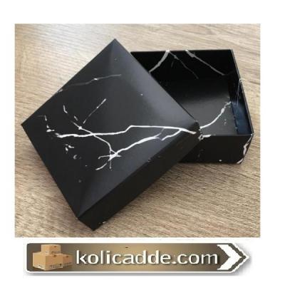 Mermer Desenli Komple Karton Siyah Kutu 9x9x3 cm